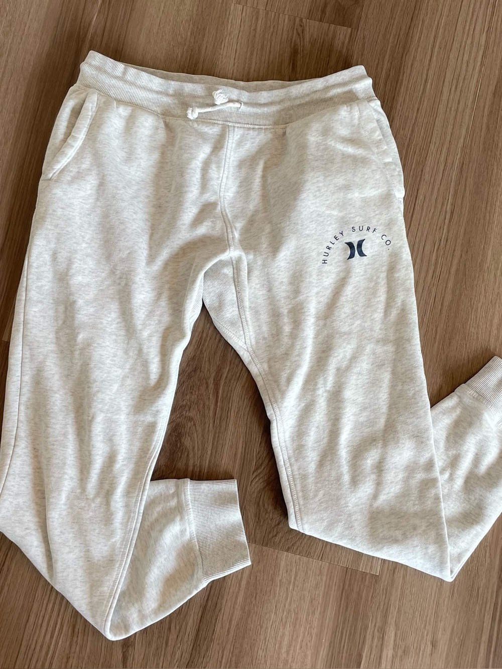 Hurley Mens Fleece Jogger Sweatpants Logo White/Gray Speck Drawstring Slim Fit M